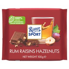 RITTER SPORT RUM RAISINS HAZELNUTS 100G