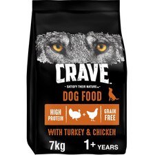 7kg Crave Natural Grain Free Adult Dry Dog Food Turkey & Chicken Dog Biscuits