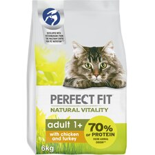 6kg Perfect Fit Natural Vitality Adult Complete Dry Cat Food Chicken & Turkey