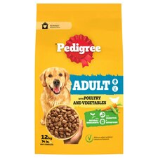 12 kg Pedigree Complete Adult Dry Dog Food Poultry and Vegetables Dog Biscuits