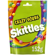 Skittles Crazy Sour Sweets Fruit Flavoured Pouch Bag 152g