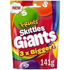 Skittles Giants Vegan Chewy Sweets Fruit Flavoured Pouch Bag 141g