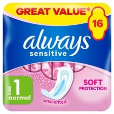 Always Sensitive Normal Size 1 Sanitary Towels 16 Pack