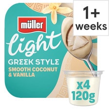 Muller Light Greek Style Coconut With Vanilla Yogurt 4X115g