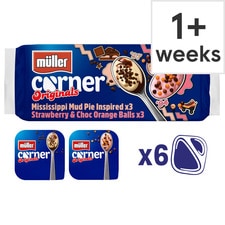 Muller Corner Mississippi Mud Pie Strawberry & Choc Orange Balls Yogurt  6 x 124g