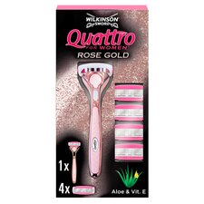 Wilkinson Sword Quattro Rose Gold Razor & 4 X Blades