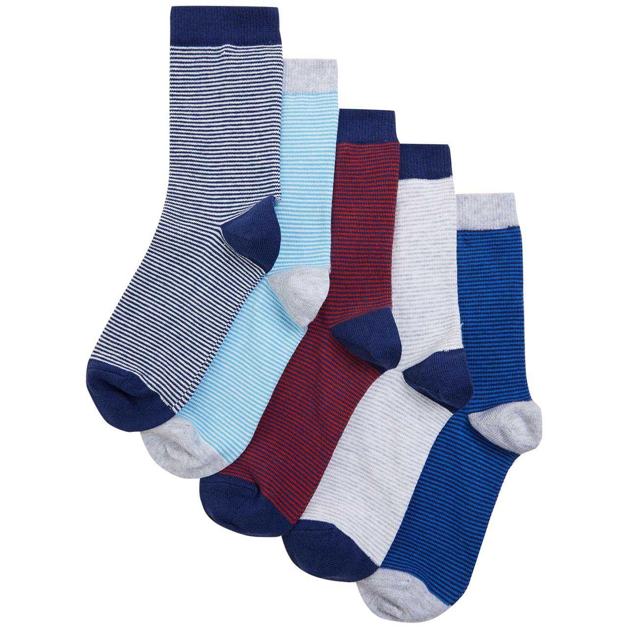 M&S Kids Cotton Rich Striped Socks, 5 pack, 6-8