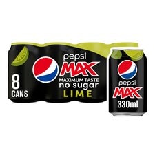 Pepsi Max Lime No Sugar Cola Cans 8x330ml