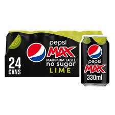 Pepsi Max Lime No Sugar Cola Cans 24x330ml