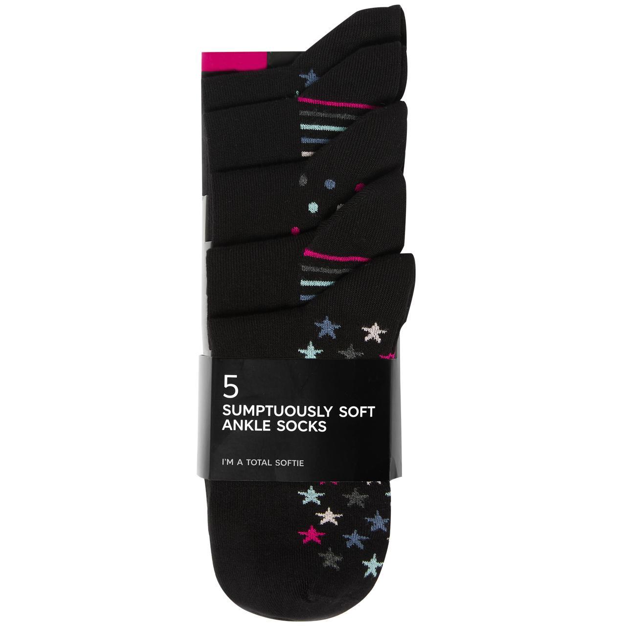 M&S Womens Sumptuously Soft Ankle Socks, Size 6-8, Black Mix