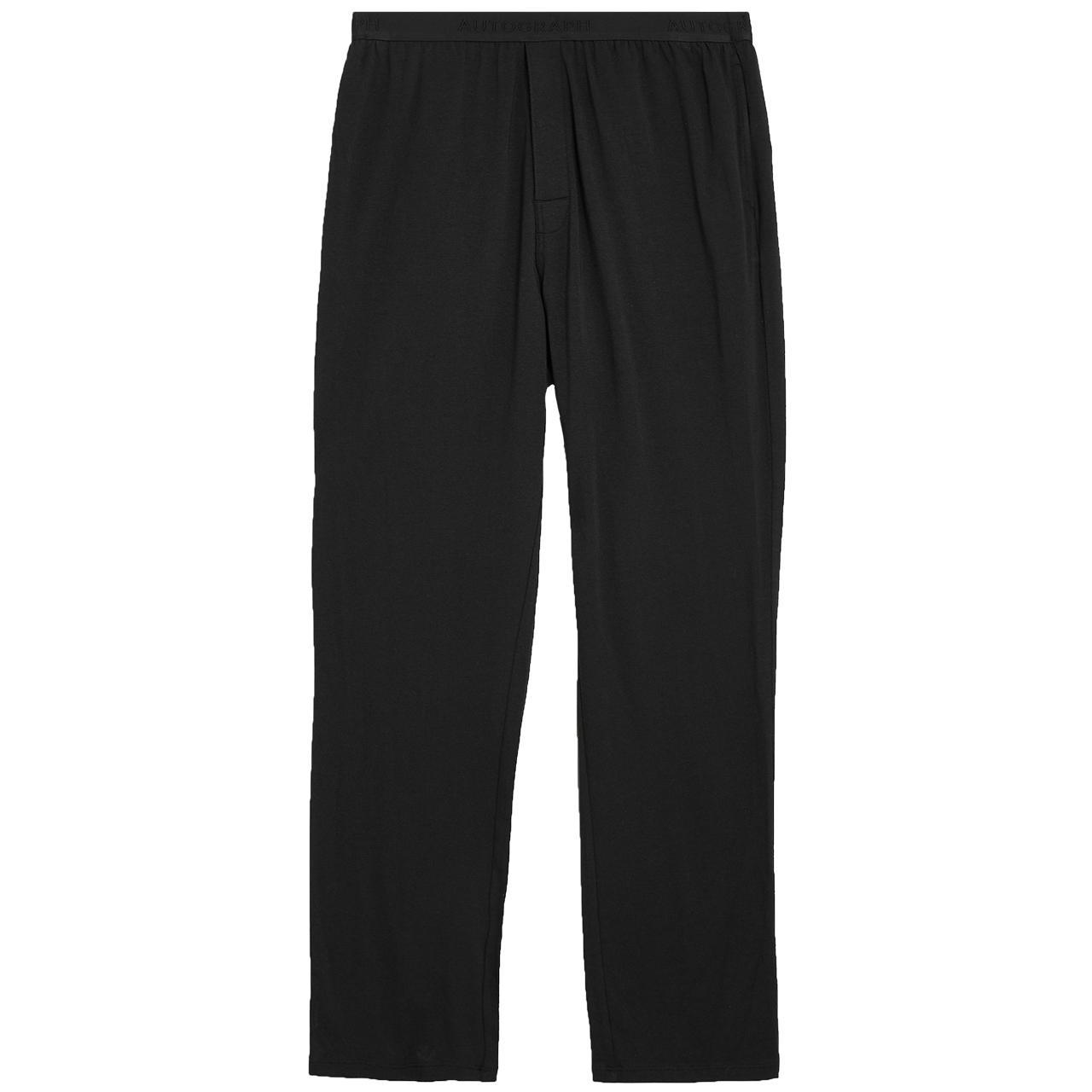 M&S Mens Autograph Supersoft Pyjama Bottoms, S, Black