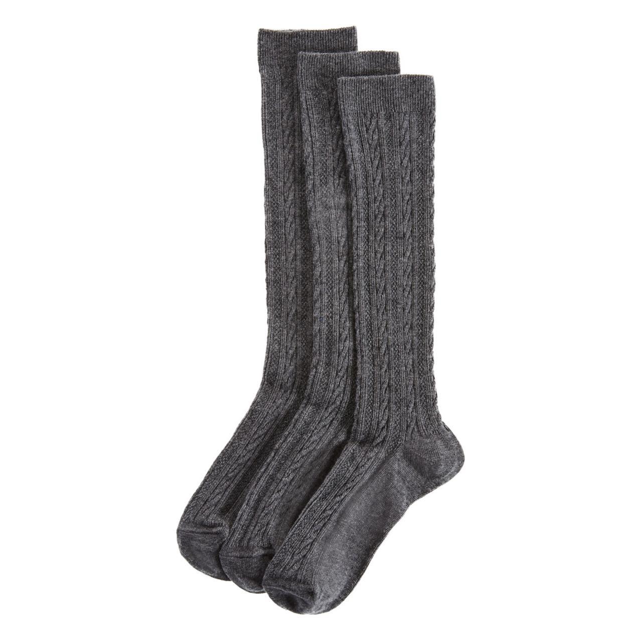 M&S Cable Knee High Socks, Grey Marl, 6-8 