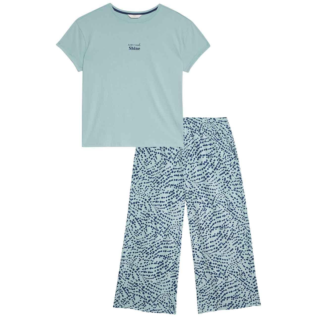 M&S Women's Flatpack Pyjama Set, Small, Dusted Mint