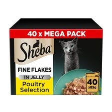 Sheba Fine Flakes Wet Cat Food Pouches Poultry in Jelly 40x85g