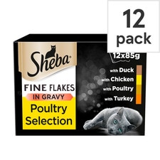 Sheba Fine Flakes Wet Cat Food Pouches Poultry in Gravy 12x85g