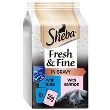 Sheba Fresh & Fine Wet Cat Food Tuna & Salmon in Gravy 6x50g