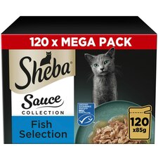 120 x 85g Sheba Sauce Collection Adult Wet Cat Food Pouches Mixed Fish in Gravy