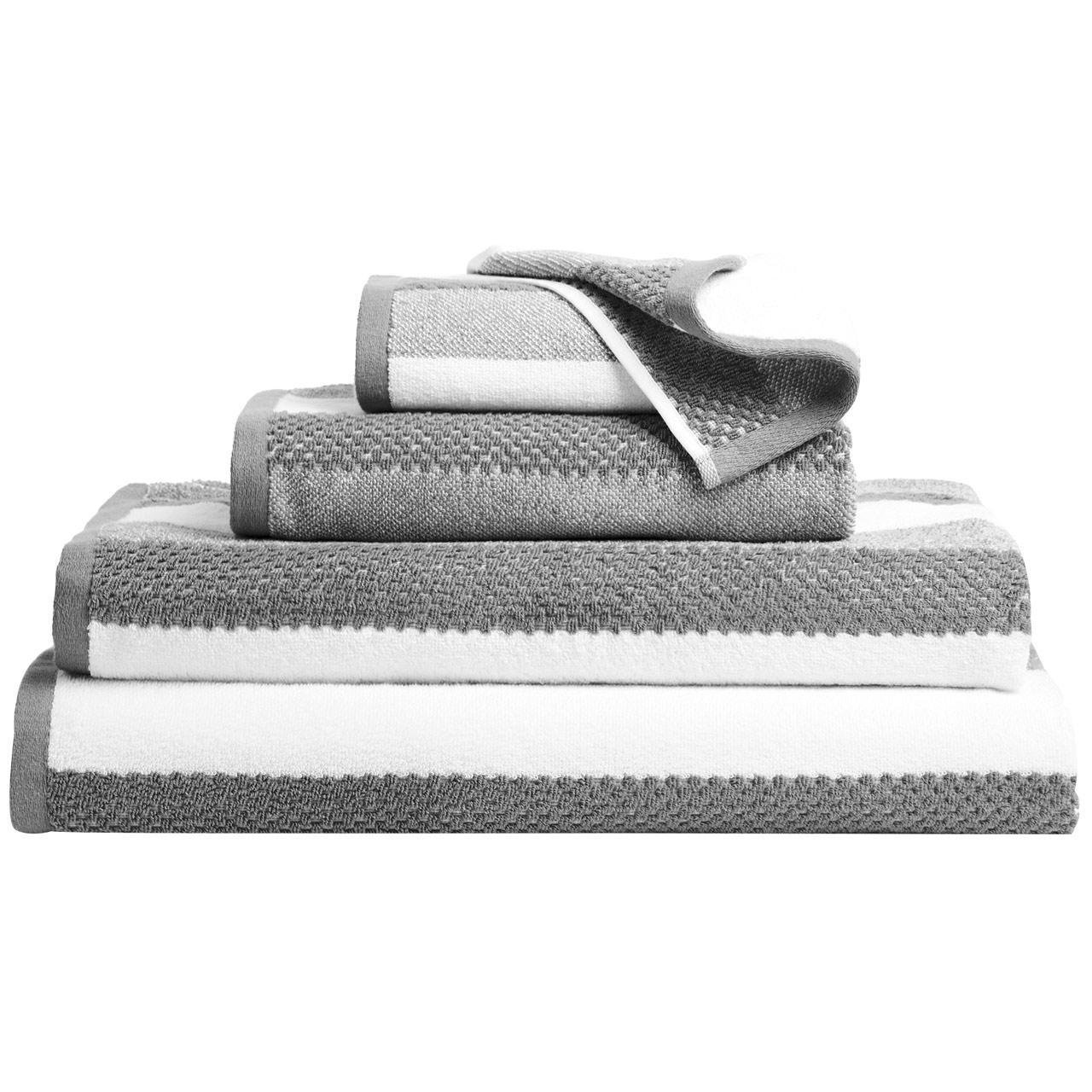 M&S Cotton Textured Stripe Bath Sheet, Charcoal 100X150cm