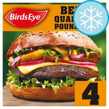 Birds Eye Classic 4 Beef Quarter Pounder Burgers With Onions 454g