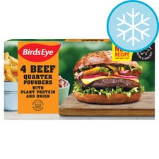 Birds Eye 4 Beef Quarter Pounders with Plant Protein and Onion 454g