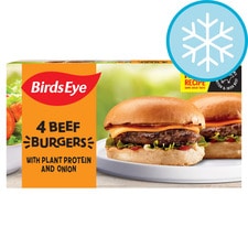 Birds Eye 4 Beef Burgers with Plant Protein and Onion 227g