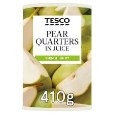 Tesco Quartered Pears In Juice 410G