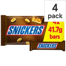 Snickers Caramel, Nougat, Peanuts & Milk Chocolate Snack Bars Multipack 4x41.7g