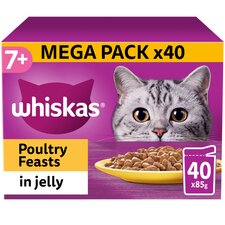 Whiskas 7+ Senior Cat Food Pouches Poultry Feasts Jelly 40x85g