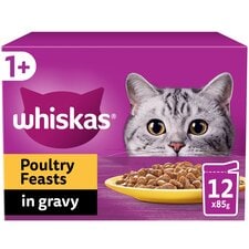 Whiskas Adult Cat Food Pouches Poultry Feasts in Gravy 12x85g