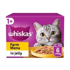 Whiskas Adult Cat Food Tin Cans Farm Menu in Jelly 6x400g