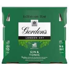 Gordon's London Dry Gin & Tonic Ready To Drink 5% vol 6x250ml Cans