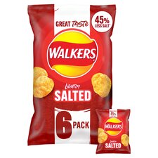 Walkers Lightly Salted Less Salt Multipack Crisps 6x25g