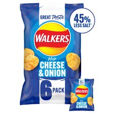 Walkers Mild Cheese & Onion Less Salt Multipack Crisps 6x25g