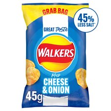 Walkers Mild Cheese & Onion Less Salt Grab Bag Crisps 45g