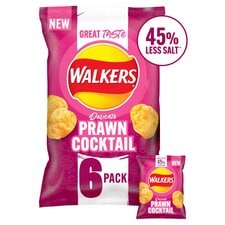 Walkers Delicate Prawn Cocktail Less Salt Multipack Crisps 6x25g