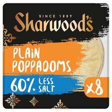 Sharwoods Plain Poppadoms 60% Less Salt 8 Pack