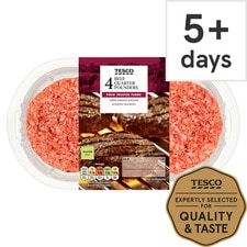 Tesco Fire Pit 4 Quarter Pounder Beef Burgers 454G