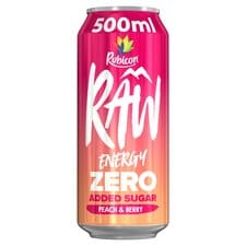 Rubicon Raw Zero Added Sugar Peach & Berry Energy Drink 500ml