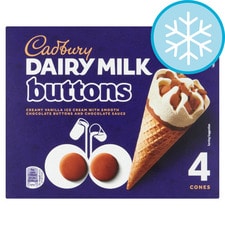 Cadbury Dairy Milk Buttons Ice Cream Cones 4 X 100Ml