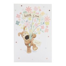 Birthday Card - Boofle holding flowers