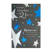 21st Grandson Birthday Card - Stars