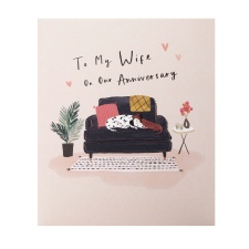 Wife Wedding Anniversary card - Two Dogs on Sofa Snuggling