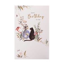 Birthday card - Foliage and cat