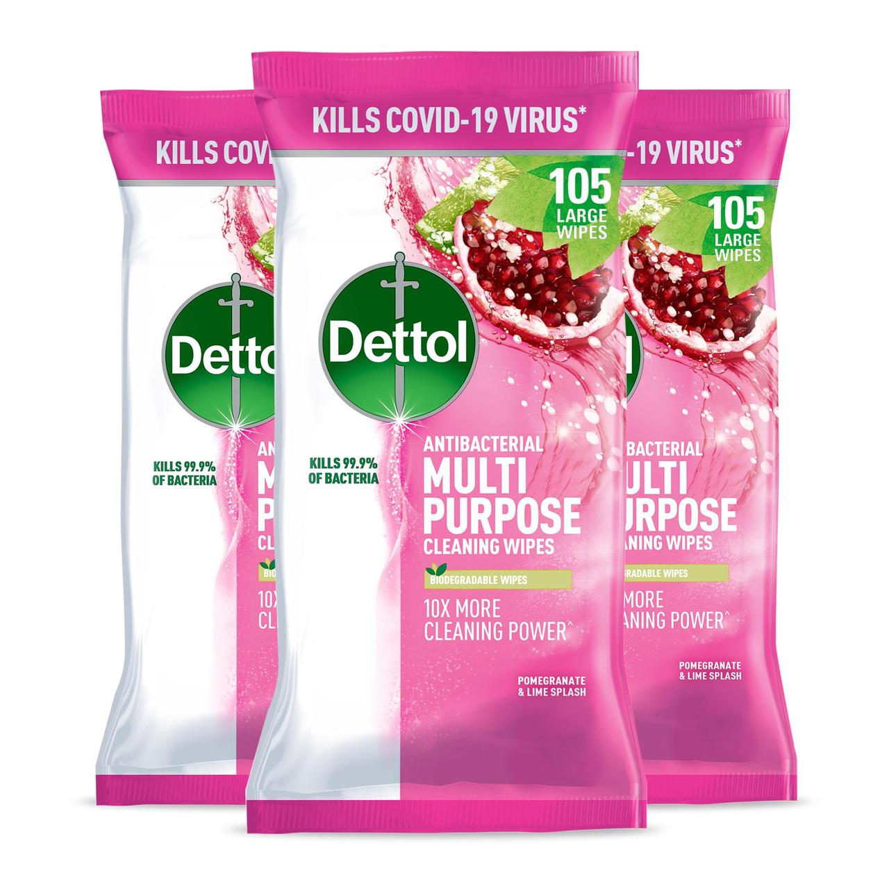 Dettol Antibacterial Biodegradable Pomegranate and Lime Multi Surface Wipes