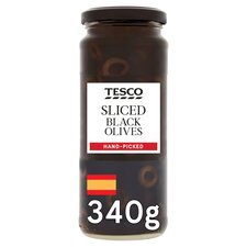 Tesco Sliced Black Olives In Brine 340G