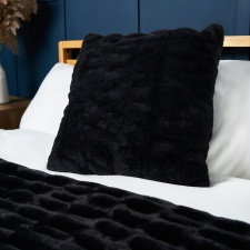 BHS Ruched Faux Fur Cushion, Black