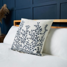 BHS 100% Cotton Cushion with Embroidered Design, Navy