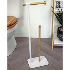 Showerdrape Sonata White & Bamboo Collection Toilet Roll Holder & Spare Paper Holder Combination