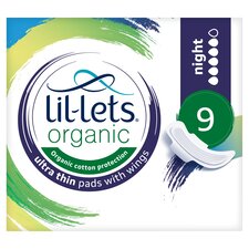 Lil-Lets Organic Ultra Thin Pads With Wings Night 9 Pack