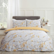 Dreamscene Spring Blossom Floral Print Duvet Cover and Pillowcase Set, King - Ochre Yellow